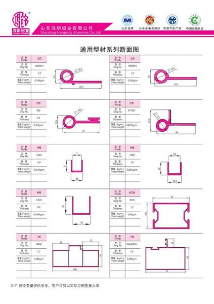 通用型材系列斷面圖